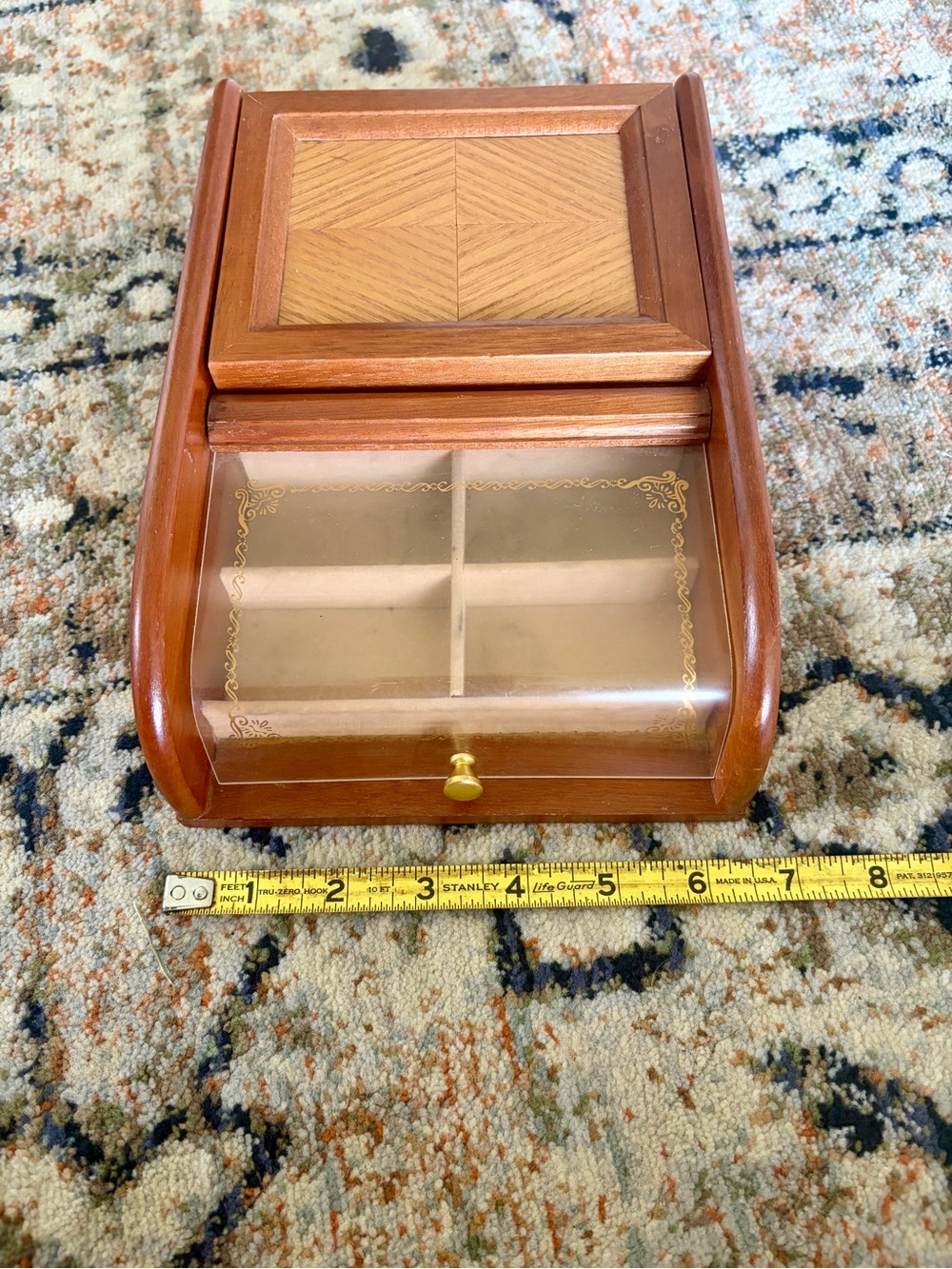 Vintage London Leather Wooden Jewelry Box Dresser Valet Parquet Inlay - Picture 11 of 11